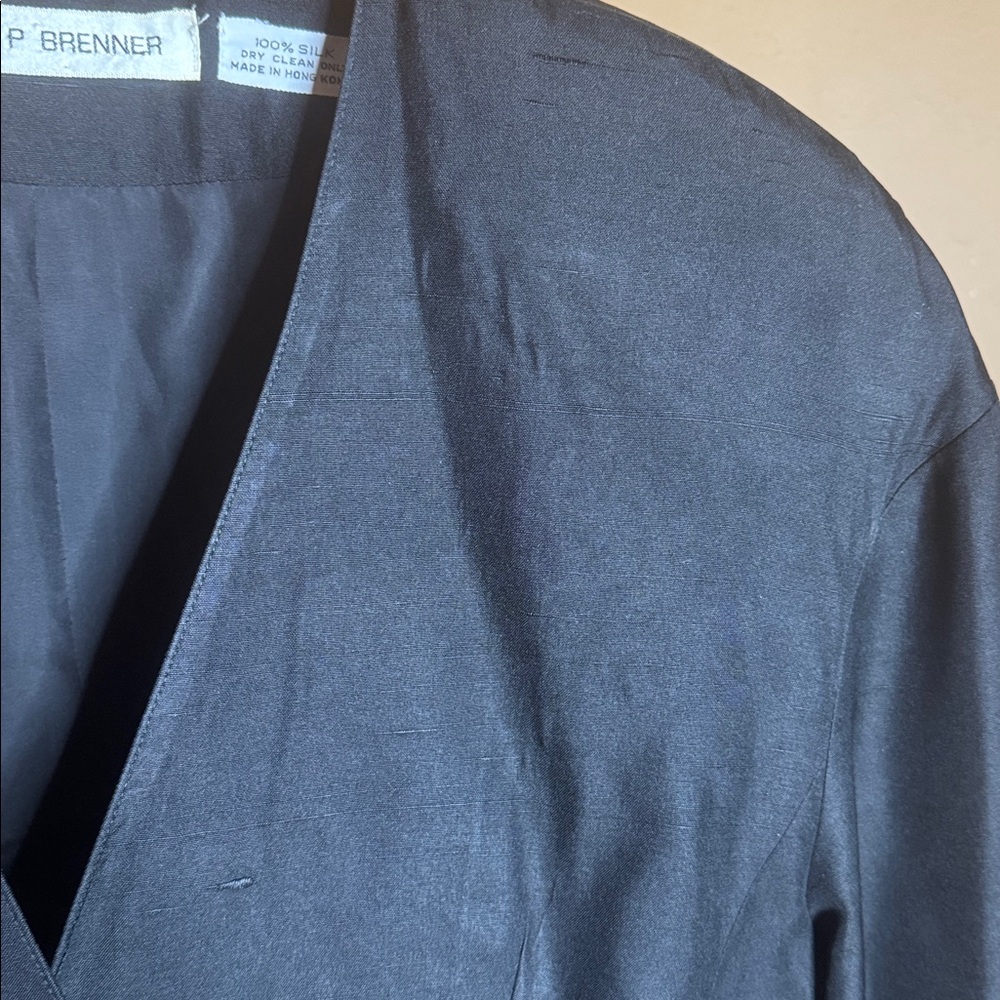 Vintage Eleanor P Brenner 100% Silk Black Double-Breasted Cropped Blazer Size 6 - Picture 5 of 9